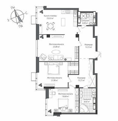 3-кімнатна 129.54 м² в ЖК RiverStone від 62 150 грн/м², Київ