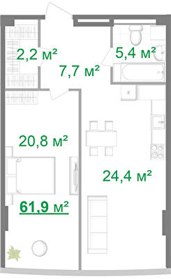 2-комнатная 61.2 м² в МФК Intergal City от 64 802 грн/м², Киев