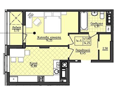 1-комнатная 47.8 м² в ЖК Deluxe-2 от застройщика, Львов