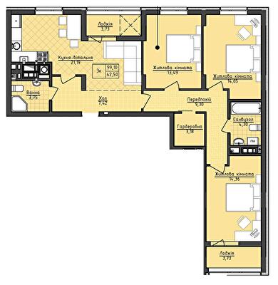 3-комнатная 99.1 м² в ЖК Deluxe-2 от застройщика, Львов