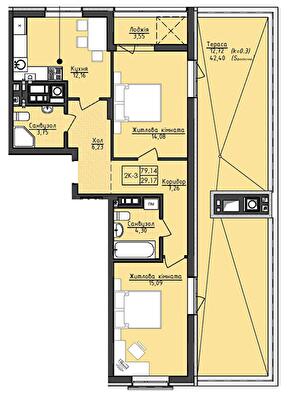 2-комнатная 79.14 м² в ЖК Deluxe-2 от застройщика, Львов