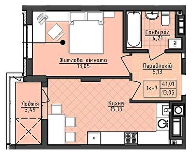 1-комнатная 41.01 м² в ЖК Deluxe-2 от застройщика, Львов