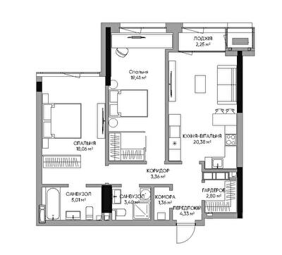 2-кімнатна 80.36 м² в БФК A136 Highlight Tower від 63 562 грн/м², Київ