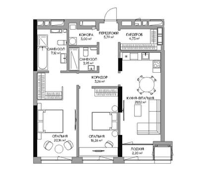 2-кімнатна 88.27 м² в БФК A136 Highlight Tower від 50 400 грн/м², Київ