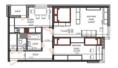 2-комнатная 67.54 м² в ЖК Грюнвальд от 25 300 грн/м², Киев