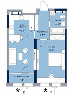 1-комнатная 53.99 м² в ЖК Новый Автограф от 49 200 грн/м², Киев