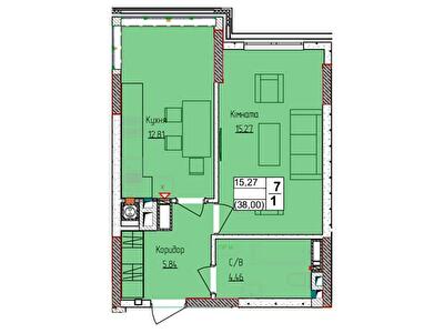 1-кімнатна 38.38 м² в ЖК Піонерський квартал 2 від 22 000 грн/м², смт Чабани