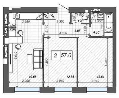 2-комнатная 57 м² в ЖК Новые Метры Center от 22 500 грн/м², г. Ирпень