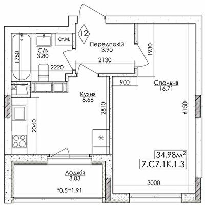 1-комнатная 34.98 м² в ЖМ Новая Буча от 15 500 грн/м², г. Буча