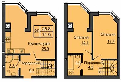 Двухуровневая 71.9 м² в ЖК София Клубный от 28 000 грн/м², с. Софиевская Борщаговка