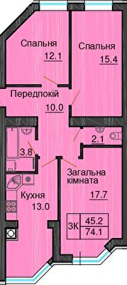 3-комнатная 74.1 м² в ЖК Sofia Nova от 32 000 грн/м², с. Новоселки