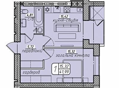 1-комнатная 42.93 м² в ЖК Западный от 18 500 грн/м², Винница