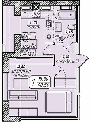 1-комнатная 43.3 м² в ЖК Западный от 22 000 грн/м², Винница