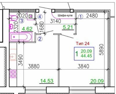 1-комнатная 44.45 м² в Мкрн Академический от 20 650 грн/м², Винница