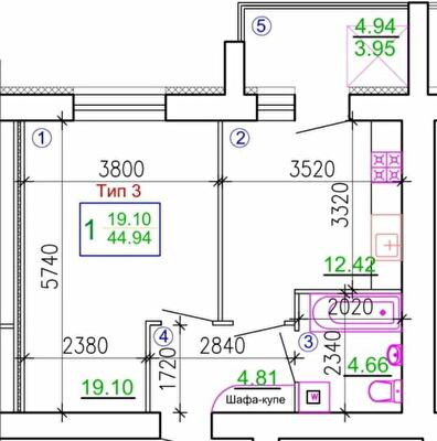 1-комнатная 44.94 м² в Мкрн Академический от 20 650 грн/м², Винница