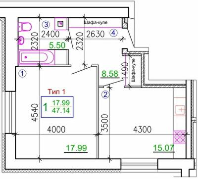 1-комнатная 47.14 м² в Мкрн Академический от 20 650 грн/м², Винница