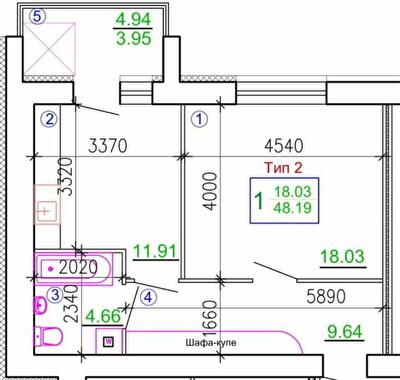 1-комнатная 48.19 м² в Мкрн Академический от 20 650 грн/м², Винница