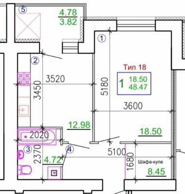 1-комнатная 48.47 м² в Мкрн Академический от 20 650 грн/м², Винница