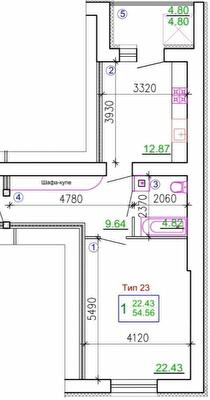 1-комнатная 54.56 м² в Мкрн Академический от 20 650 грн/м², Винница
