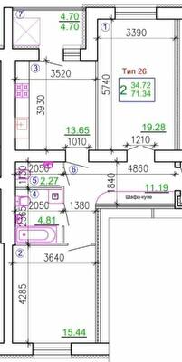 2-комнатная 71.34 м² в Мкрн Академический от 19 750 грн/м², Винница