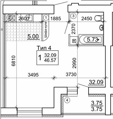 1-комнатная 46.57 м² в Мкрн Академический от 19 850 грн/м², Винница