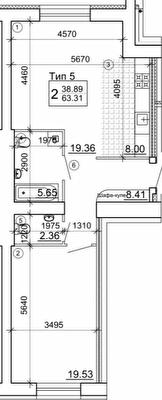 2-комнатная 63.31 м² в Мкрн Академический от 18 500 грн/м², Винница