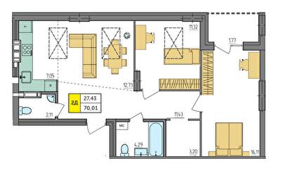 2-комнатная 70.01 м² в ЖК Амстердам от 18 500 грн/м², с. Струмовка