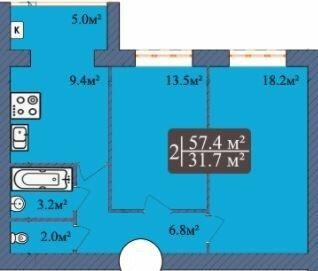 2-комнатная 57.4 м² в ЖК Мечта на Покровской от 14 000 грн/м², Житомир