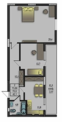 2-комнатная 73.69 м² в ЖК Премьер Холл от 13 400 грн/м², Житомир