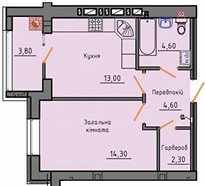 1-комнатная 42.6 м² в ЖК Триумф от 19 500 грн/м², Житомир
