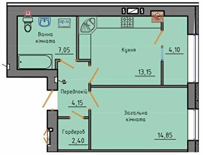 1-комнатная 45.7 м² в ЖК Триумф от 17 500 грн/м², Житомир