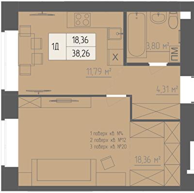1-комнатная 38.26 м² в ЖК Abricos от 16 450 грн/м², Ровно