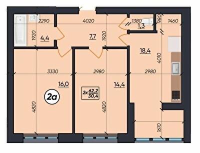 2-комнатная 62.2 м² в ЖК На Щасливому от 19 500 грн/м², Ровно