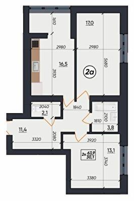 2-комнатная 63.9 м² в ЖК На Щасливому от 19 500 грн/м², Ровно