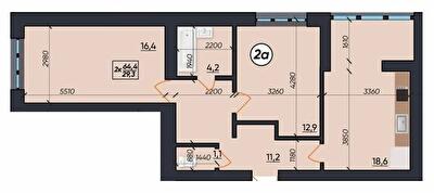 2-комнатная 64.4 м² в ЖК На Щасливому от 19 500 грн/м², Ровно