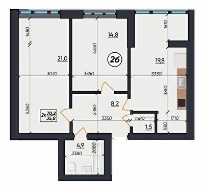 2-комнатная 70.2 м² в ЖК На Щасливому от 19 500 грн/м², Ровно