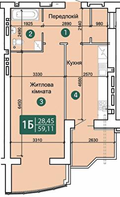 1-кімнатна 59.11 м² в ЖК Зарічний від 15 200 грн/м², Суми
