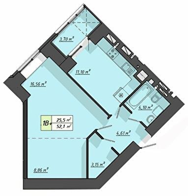 1-кімнатна 52.1 м² в ЖК Львівський від 20 000 грн/м², Тернопіль