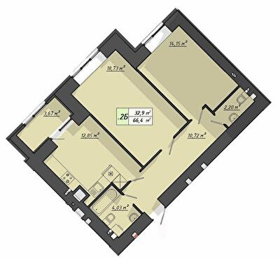 2-кімнатна 66.4 м² в ЖК Львівський від 18 000 грн/м², Тернопіль