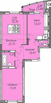 2-кімнатна 72.34 м² в ЖК Панорама від 20 000 грн/м², Тернопіль