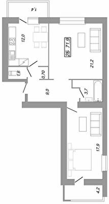 2-кімнатна 71.9 м² в ЖК Рідний Дім від 12 500 грн/м², Тернопіль