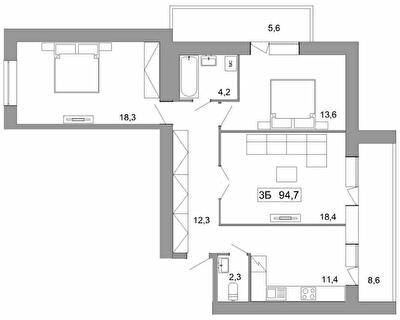 2-кімнатна 94.7 м² в ЖК Рідний Дім від 12 500 грн/м², Тернопіль