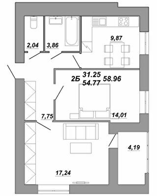 2-кімнатна 58.96 м² в ЖК Рідний Дім від 14 500 грн/м², Тернопіль