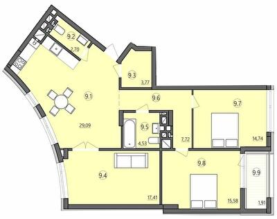 3-кімнатна 97.45 м² в ЖК Там Де Дім від 29 000 грн/м², Тернопіль