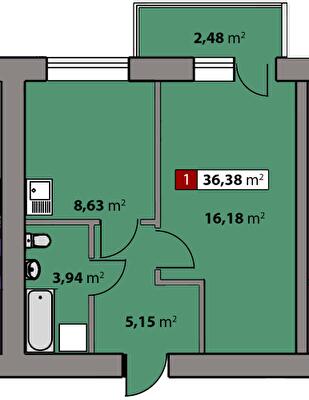 1-комнатная 36.38 м² в ЖК Парковый квартал от 16 500 грн/м², Черкассы