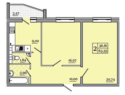2-комнатная 63.35 м² в ЖК Северный от 15 100 грн/м², Чернигов