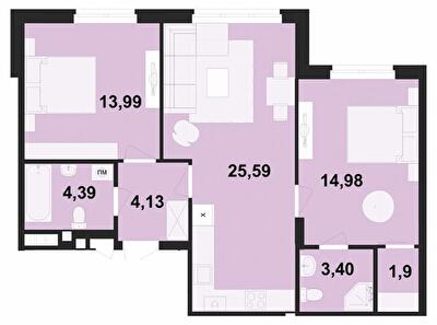 2-комнатная 68.38 м² в ЖК Киевский от 22 100 грн/м², Черновцы