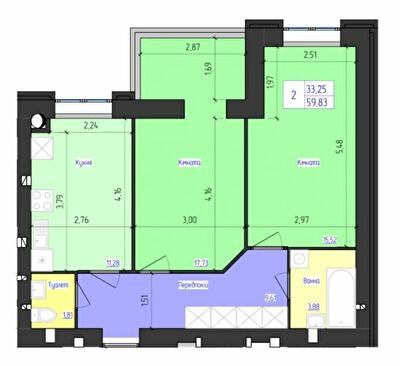 2-комнатная 59.83 м² в ЖК Олимпийский от 17 500 грн/м², Харьков