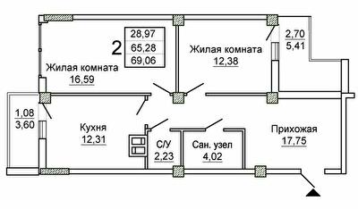2-кімнатна 69.06 м² в ЖК Слобожанський квартал-2 від 16 050 грн/м², Харків