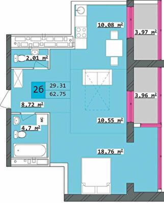2-комнатная 62.75 м² в ЖК Столичный от 21 000 грн/м², Харьков